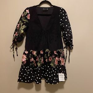 ASOS Design cotton & corduroy dress. NWT. Size 6. V neck. Babydoll design.